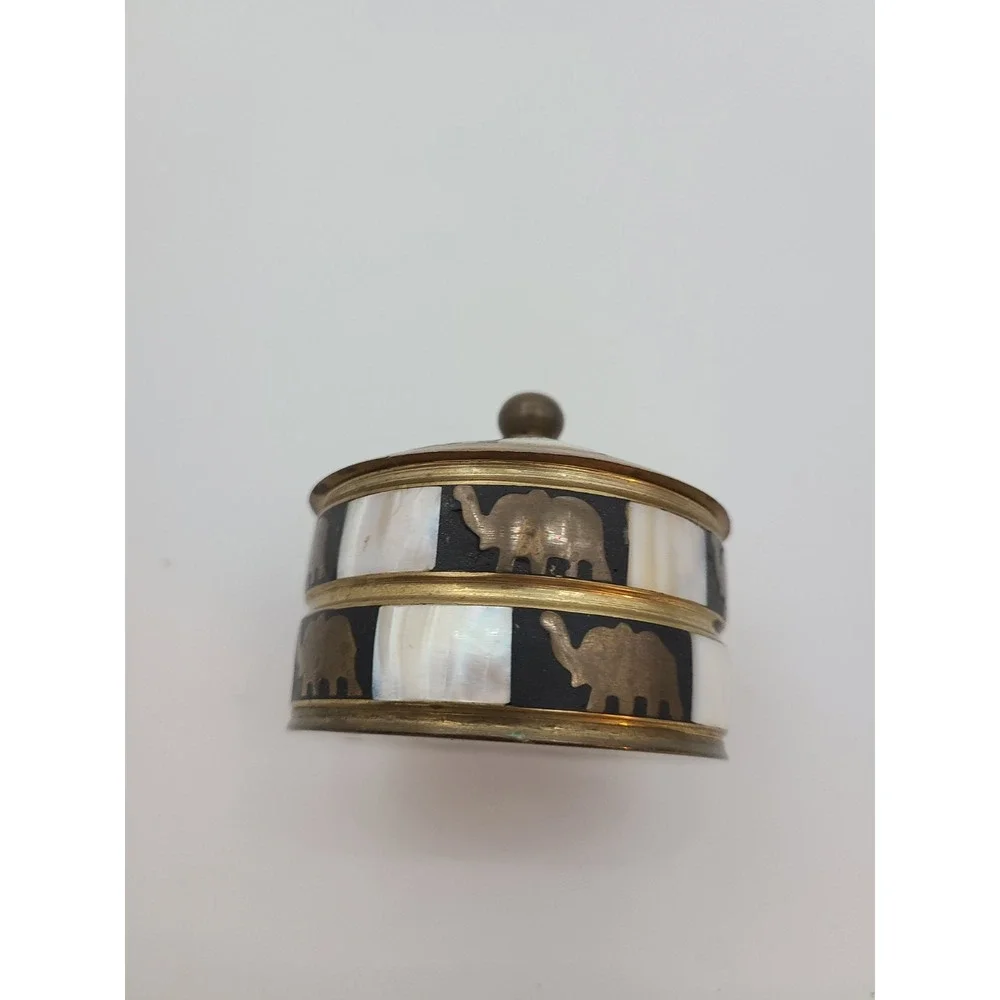 Vintage Brass and Mother-of-pearl Elephant Trinket box.